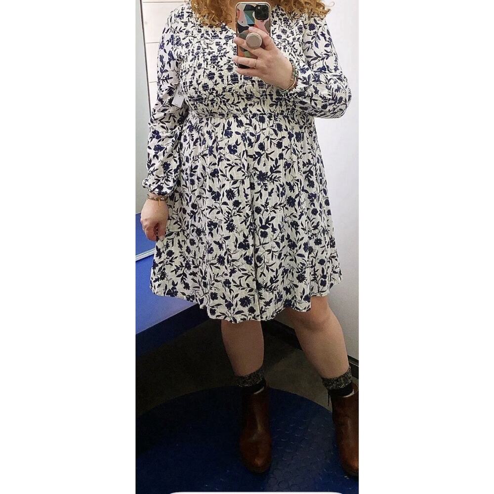 Old Navy Long Sleeve Peasant Floral Smocked Dress Blue Cream Women’s XXL